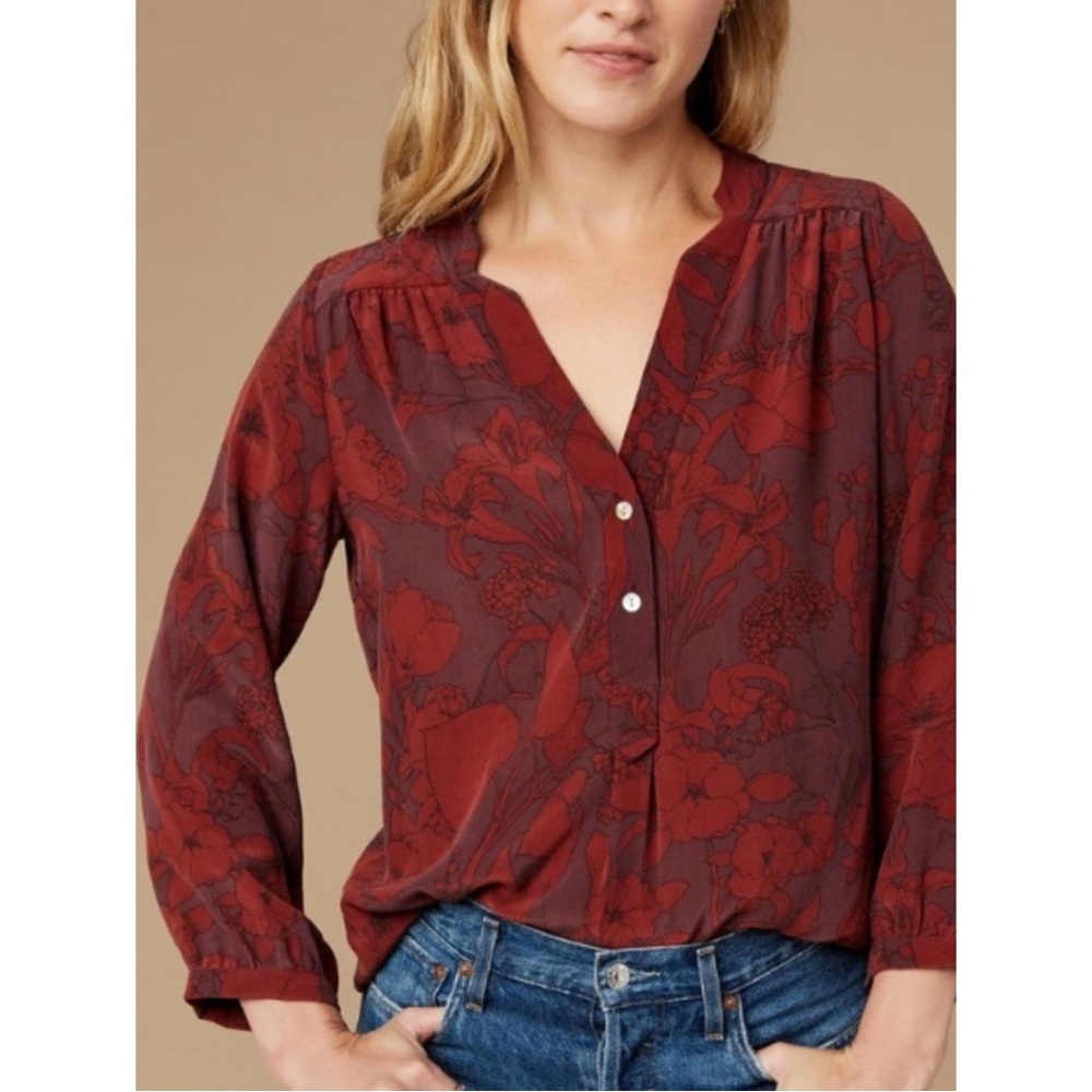 Amour Vert Amy Silk Floral Blouse XS